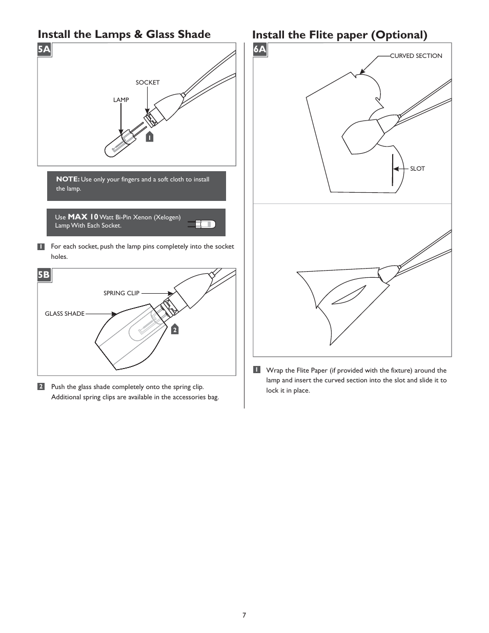 Install the flite paper (optional), Install the lamps & glass shade, 5a 5b | LBL Lighting Twilight 20 Chandelier User Manual | Page 7 / 8