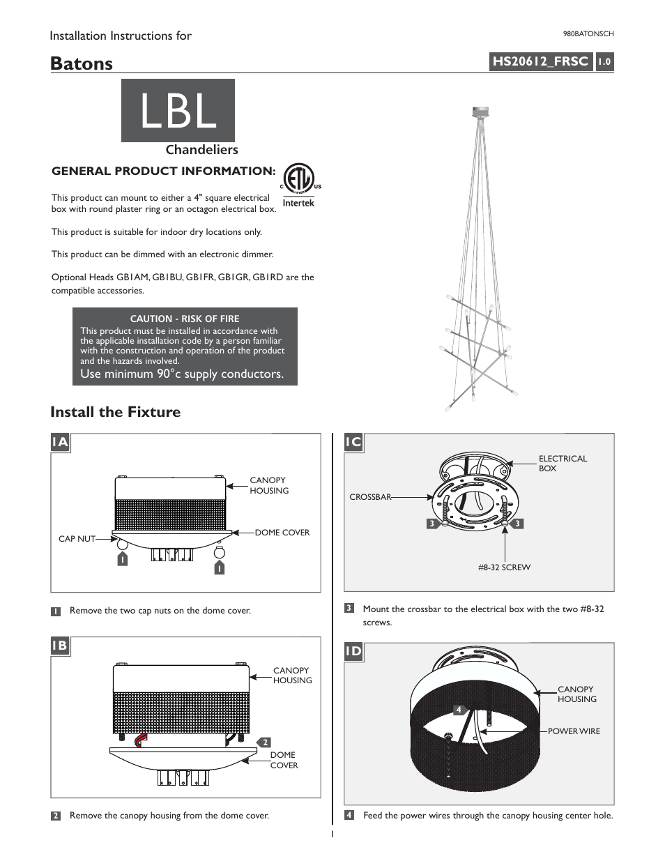 LBL Lighting Batons Chandelier SCH User Manual | 4 pages