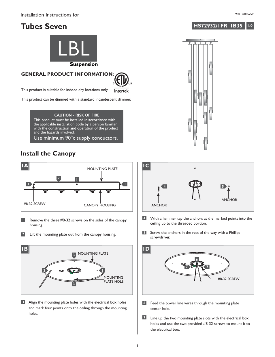 LBL Lighting Tubes 7 SP User Manual | 8 pages