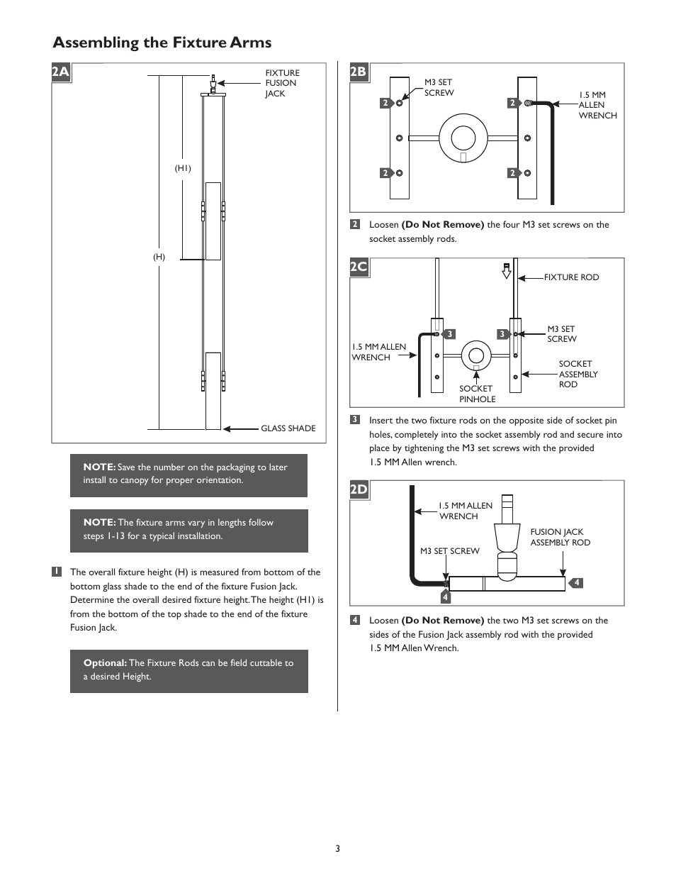 Assembling the fixture arms, 2b 2c 2d | LBL Lighting Tubes 7 SP User Manual | Page 3 / 8