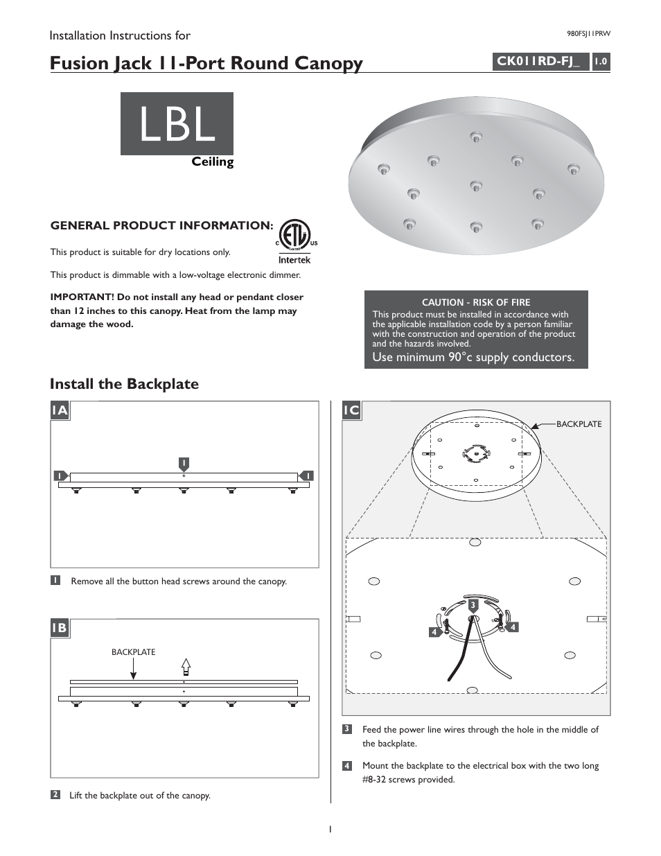 LBL Lighting Fusion Jack Wood Canopy 11 Light Round LED User Manual | 4 pages