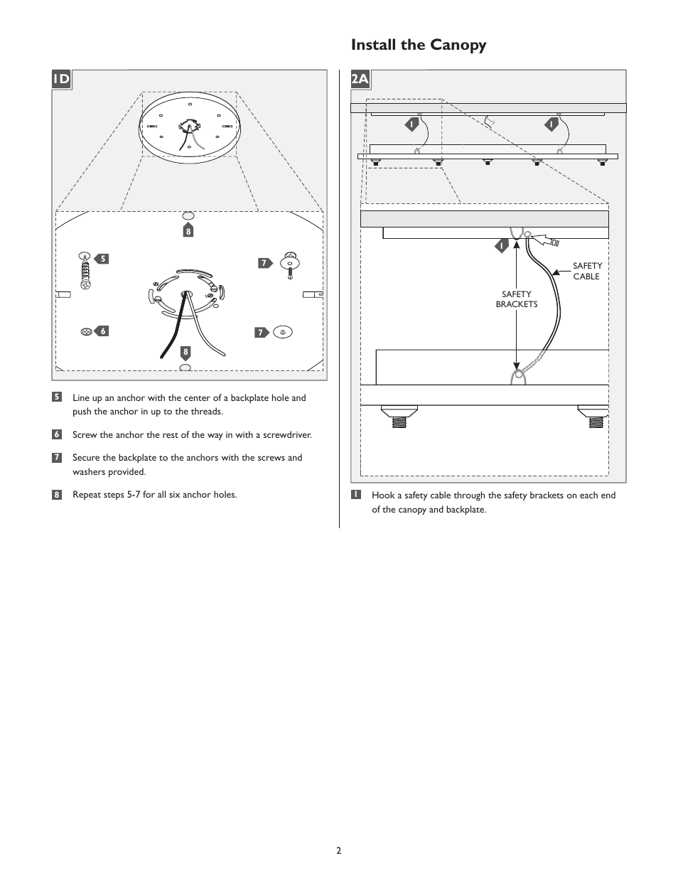 Install the canopy, 1d 2a | LBL Lighting Fusion Jack Wood Canopy 11 Light Round LED User Manual | Page 2 / 4