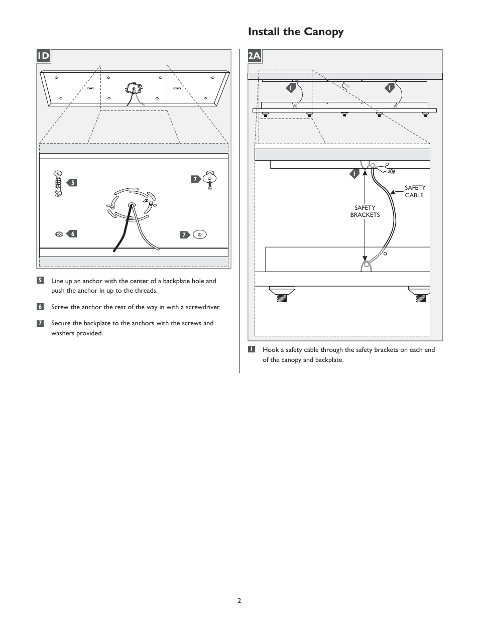 Install the canopy, 1d 2a | LBL Lighting Fusion Jack Wood Canopy 7 Light Rectangle LED User Manual | Page 2 / 4