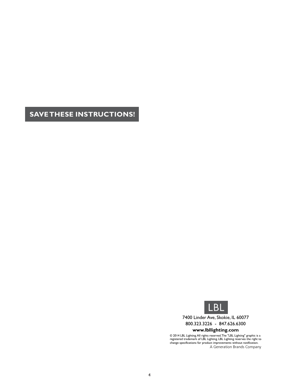 Save these instructions | LBL Lighting Fusion Jack Wood Canopy 7 Light Rectangle LED User Manual | Page 4 / 4
