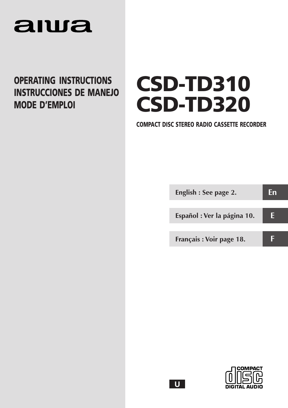 Aiwa CSD-TD310 User Manual | 10 pages