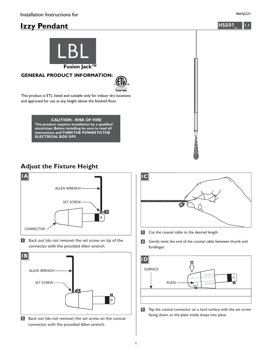 LBL Lighting Izzy User Manual | 2 pages