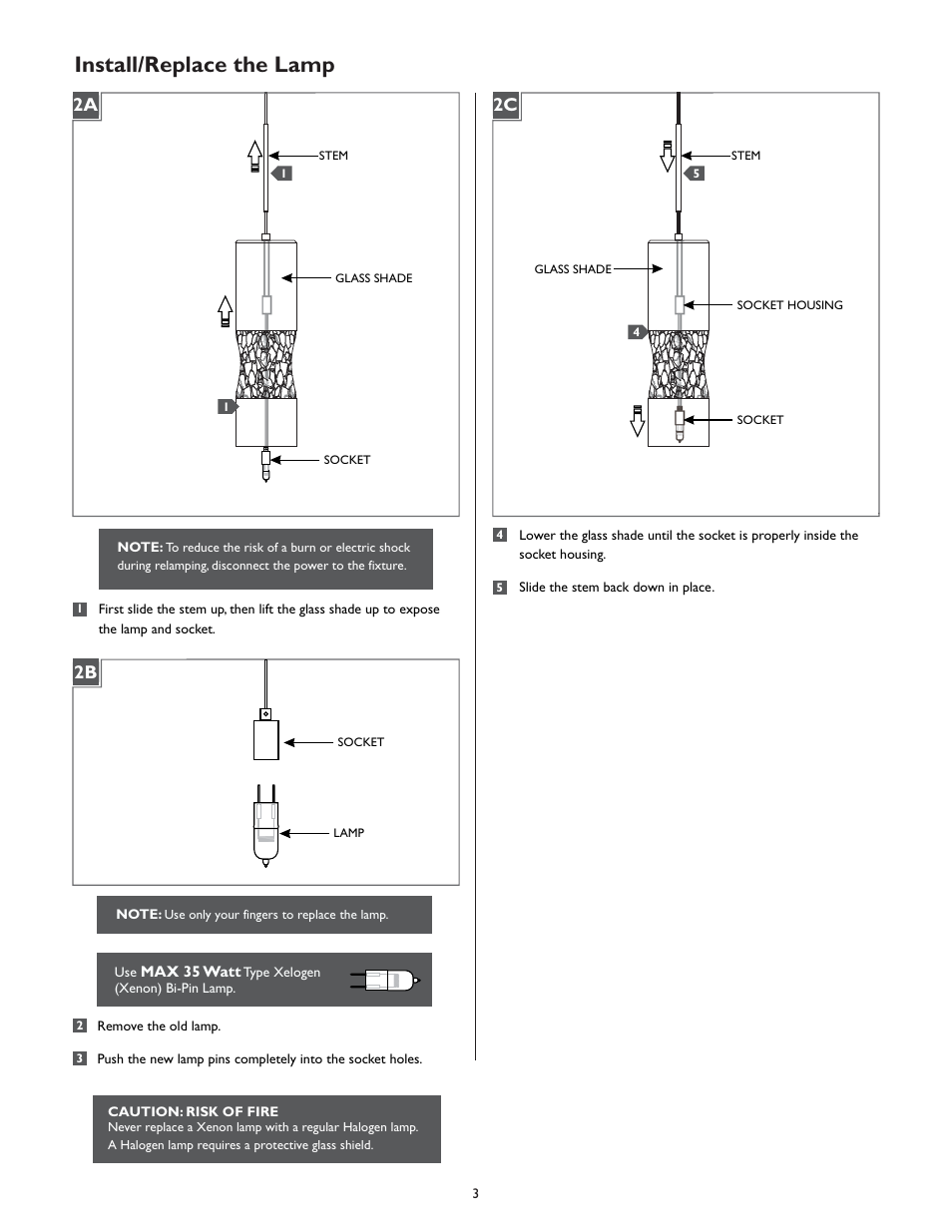 Install/replace the lamp | LBL Lighting Mini-Vera User Manual | Page 3 / 4