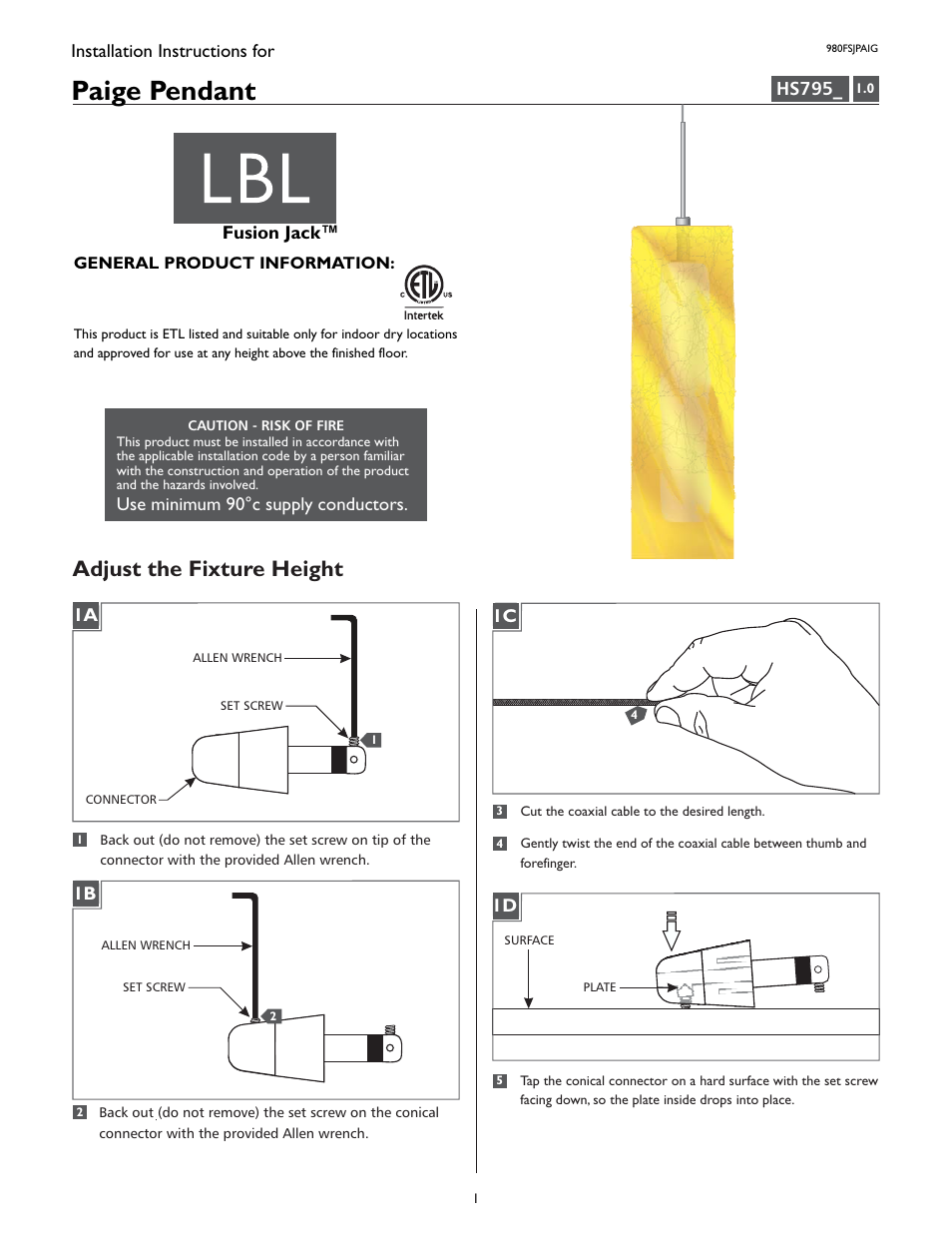 LBL Lighting Paige User Manual | 4 pages