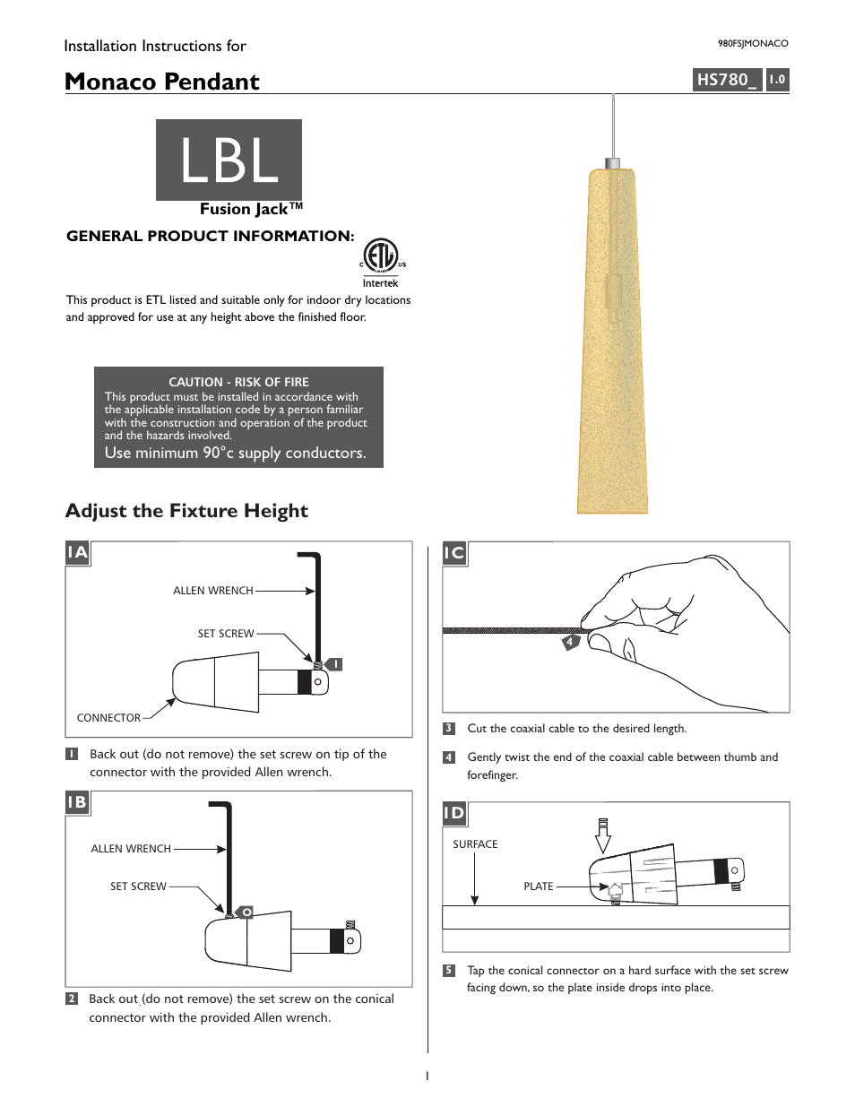 LBL Lighting Monaco User Manual | 4 pages