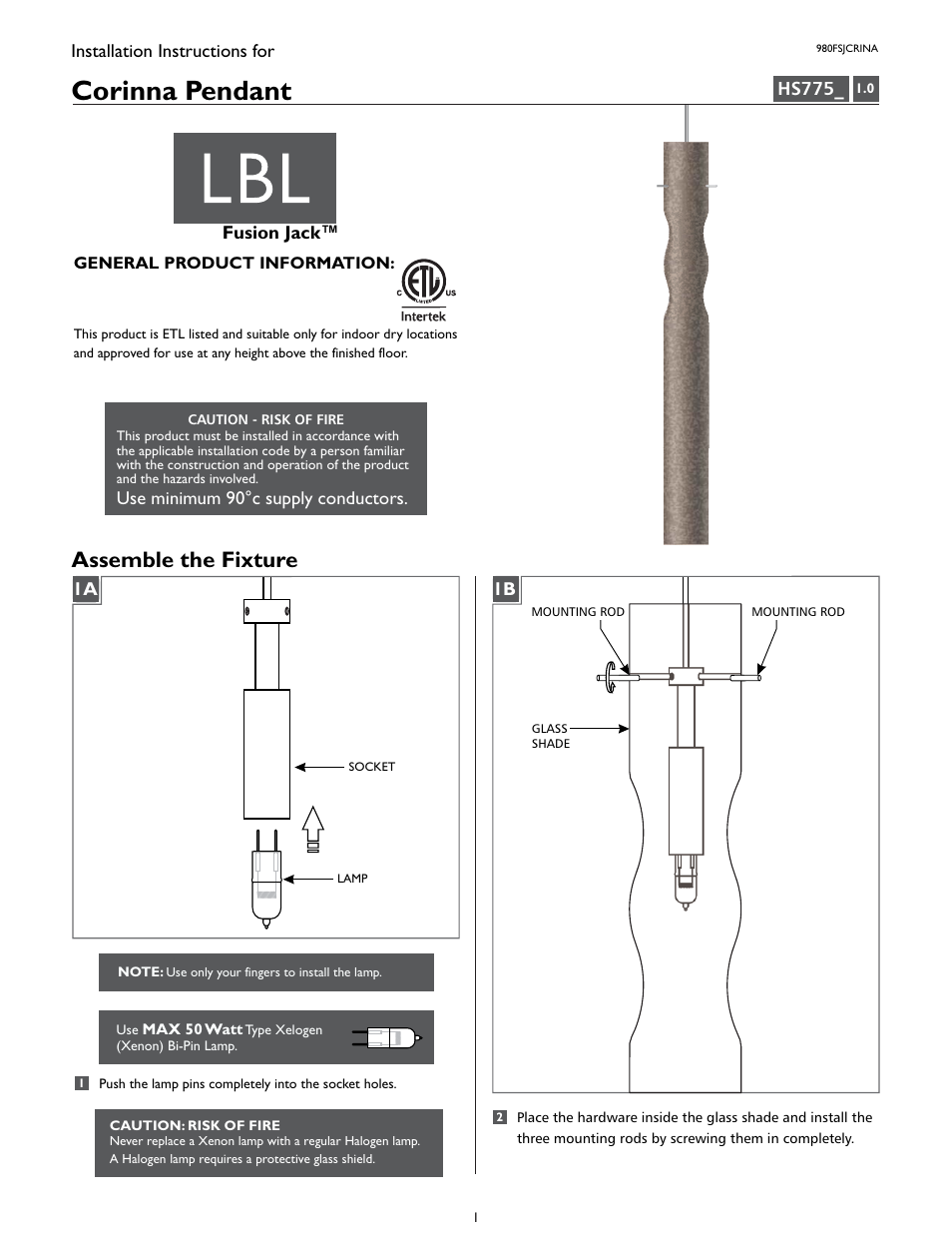 LBL Lighting Corinna User Manual | 4 pages