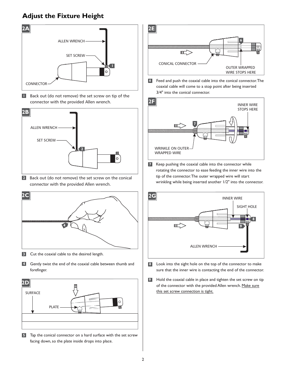 Adjust the fixture height, 2a 2b | LBL Lighting Corinna User Manual | Page 2 / 4