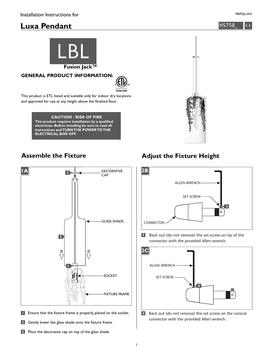 LBL Lighting Luxa User Manual | 4 pages