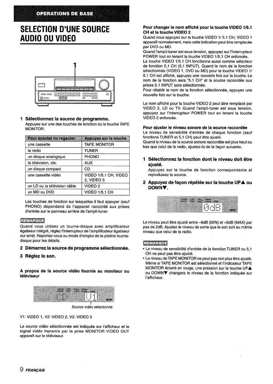 Selection d'une source audio ou video, 1 sélectionnez la source de programme, 2 démarrez la source de programme sélectionnée | 3 réglez le son | Aiwa AV-D25 User Manual | Page 46 / 56