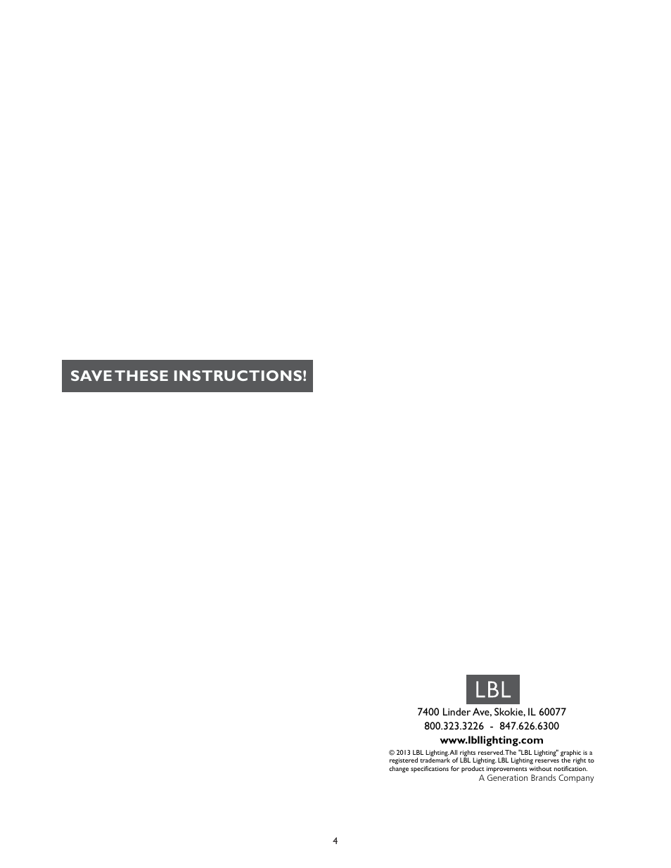 Save these instructions | LBL Lighting Mini-Someday User Manual | Page 4 / 4