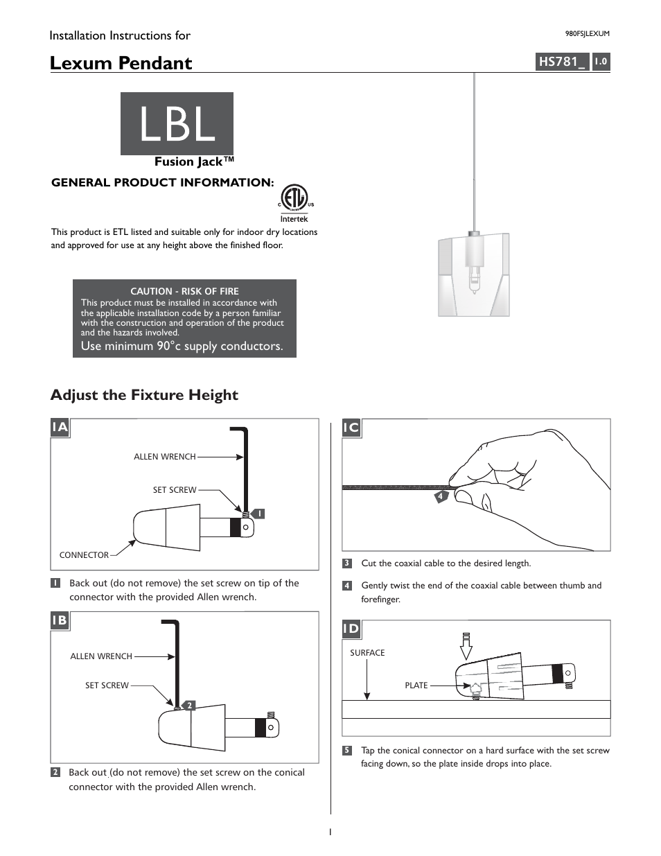 LBL Lighting Lexum User Manual | 4 pages