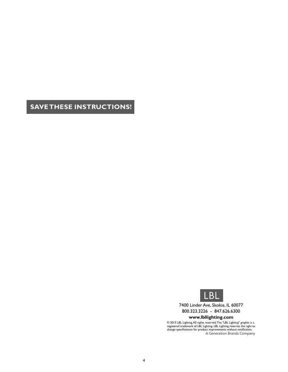 Save these instructions | LBL Lighting Arik User Manual | Page 4 / 4