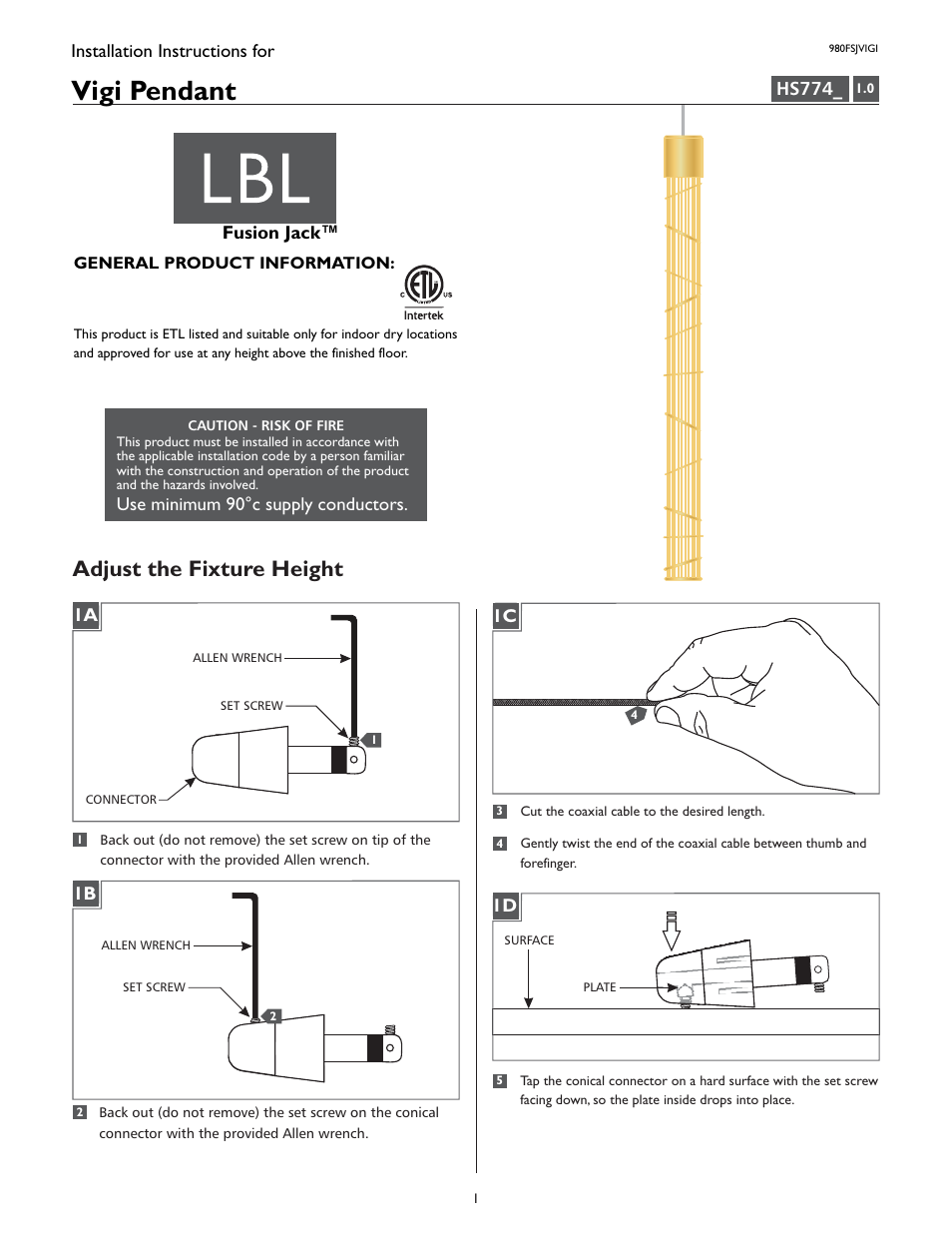 LBL Lighting Vigi User Manual | 2 pages