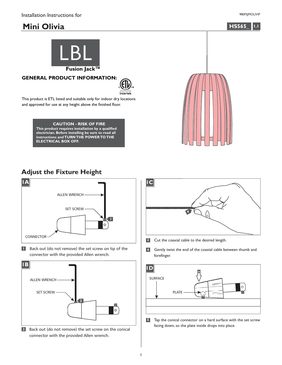 LBL Lighting Mini-Olivia User Manual | 4 pages