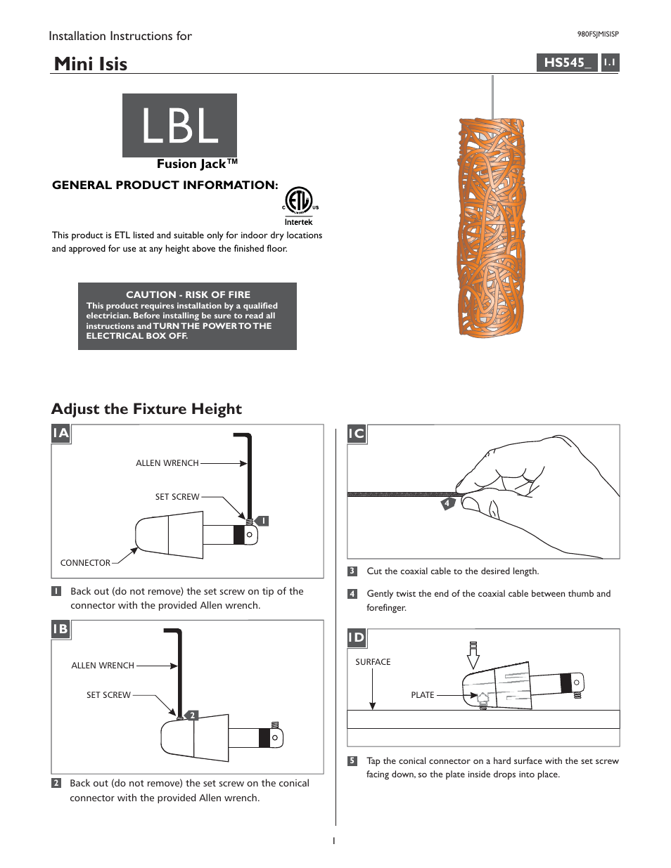 LBL Lighting Mini-Isis Cylinder User Manual | 4 pages