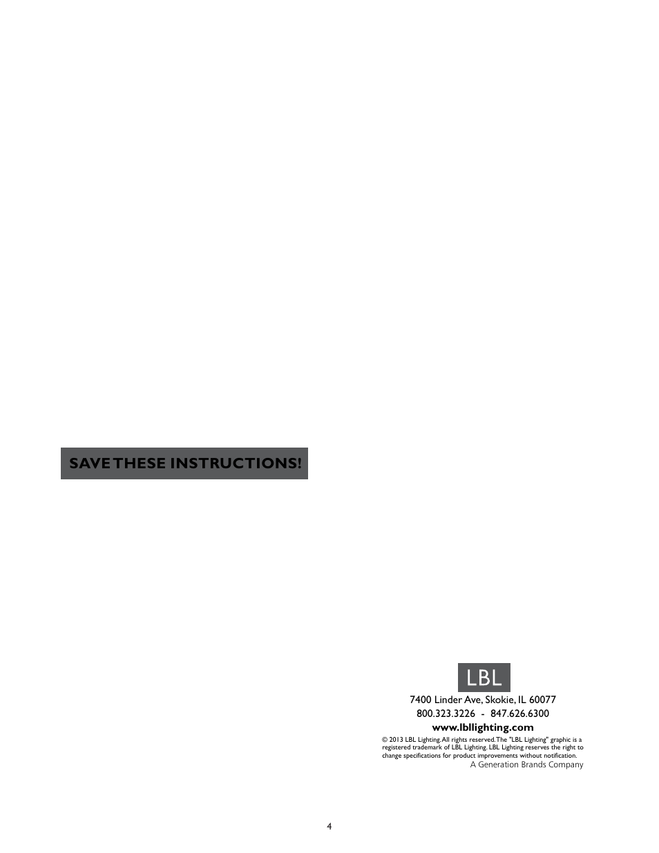 Save these instructions | LBL Lighting Mini-Isis Cylinder User Manual | Page 4 / 4