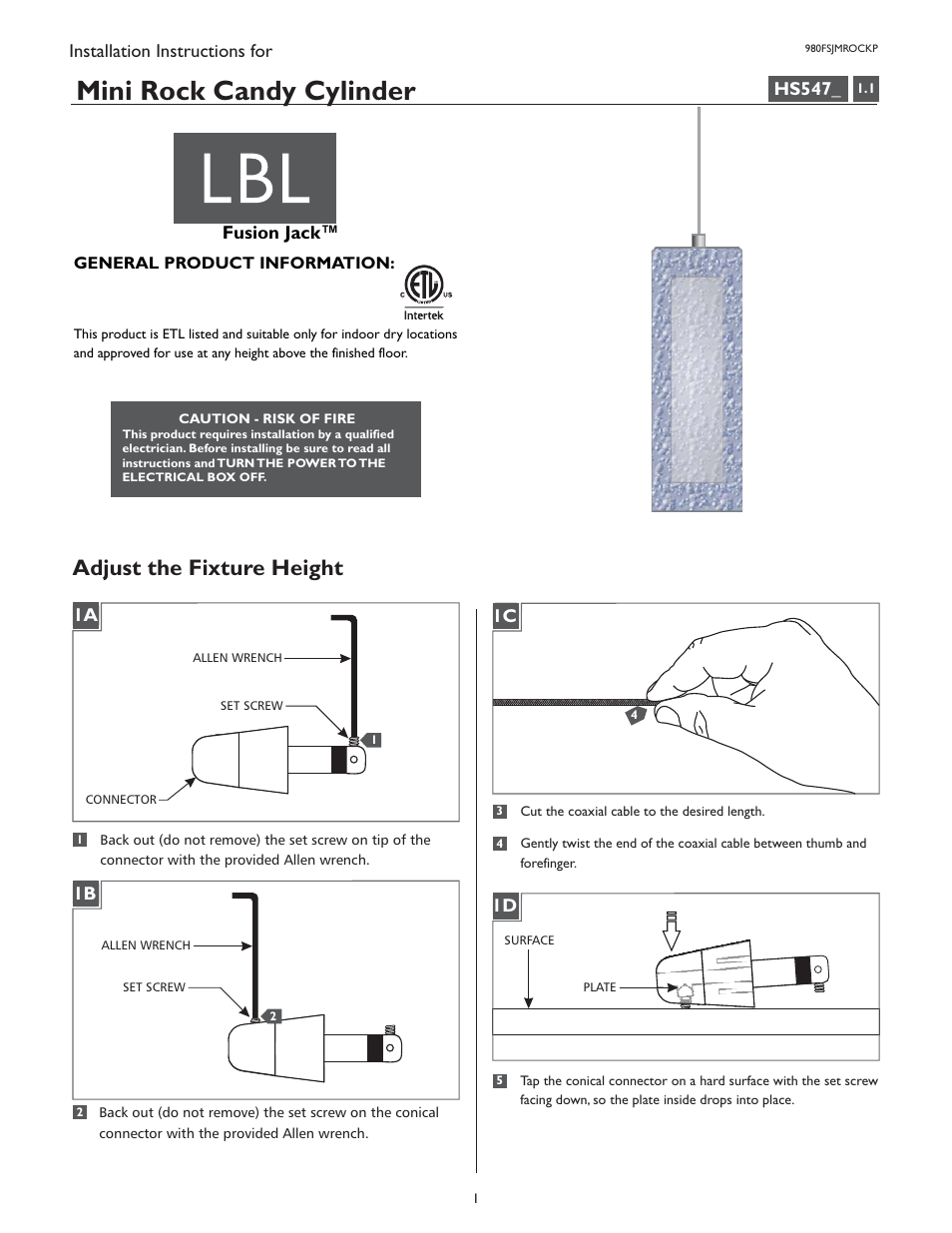 LBL Lighting Mini-Rock Candy Round User Manual | 4 pages