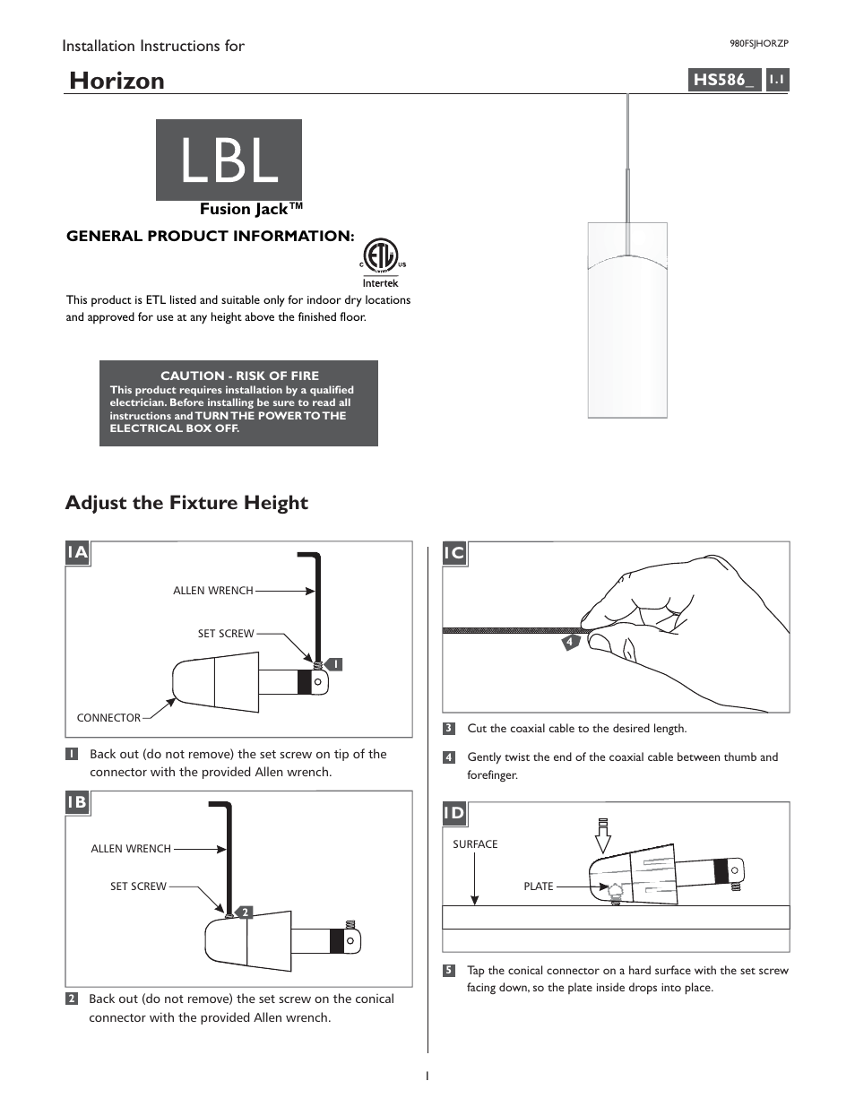 LBL Lighting Horizon User Manual | 4 pages