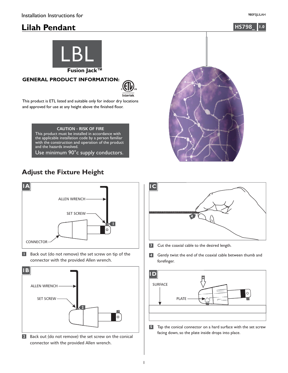 LBL Lighting Lilah User Manual | 4 pages