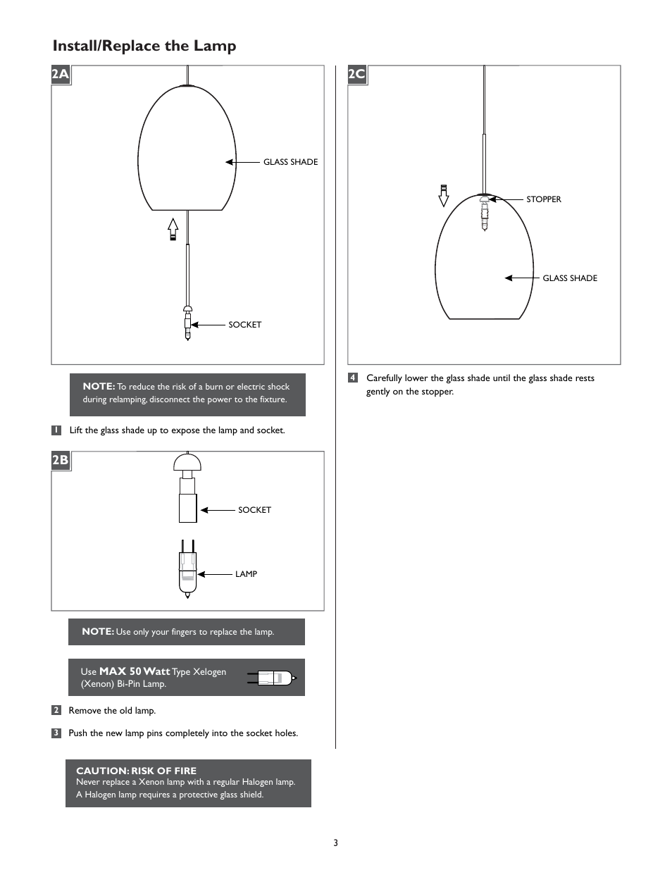 Install/replace the lamp | LBL Lighting Lilah User Manual | Page 3 / 4