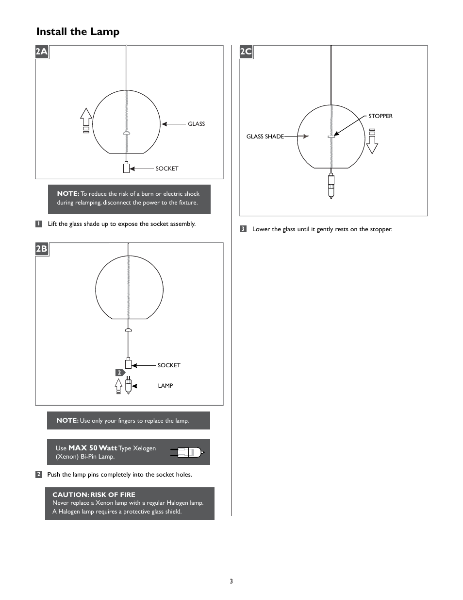 Install the lamp, 2a 2b 2c | LBL Lighting Zollo User Manual | Page 3 / 4