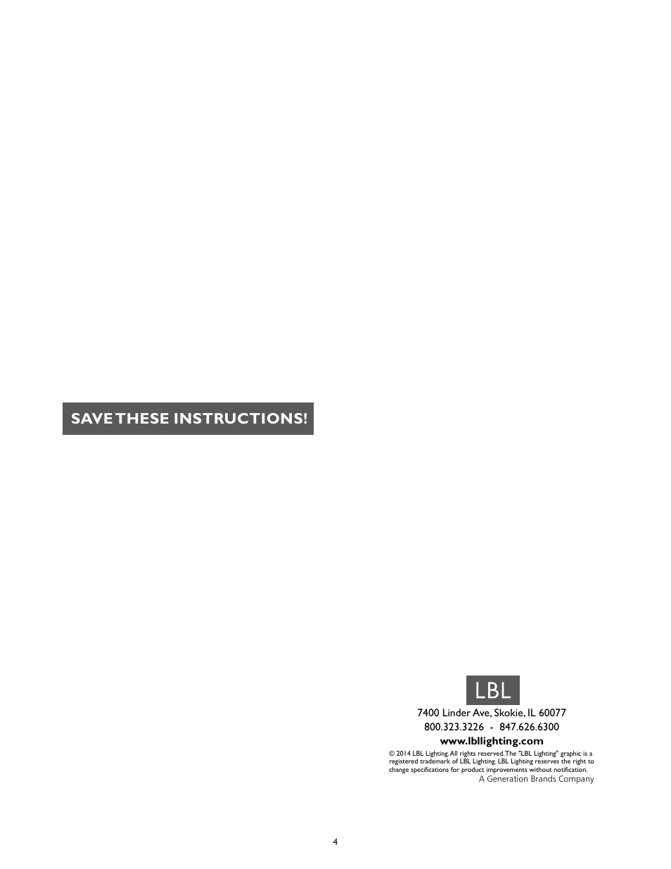 Save these instructions | LBL Lighting LED Pendants User Manual | Page 4 / 4