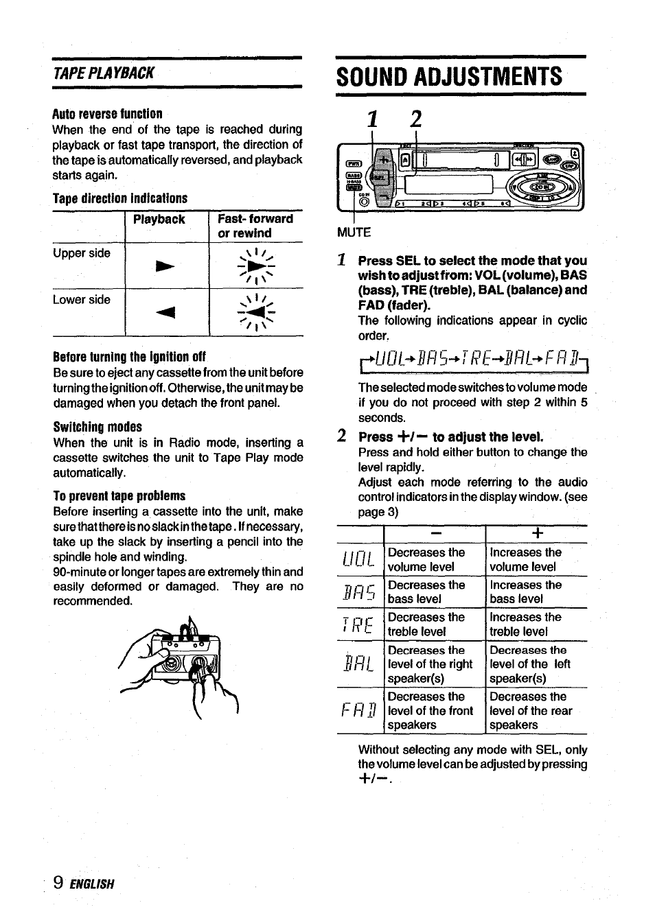 Sound adjustments | Aiwa ICT-X40B User Manual | Page 10 / 16