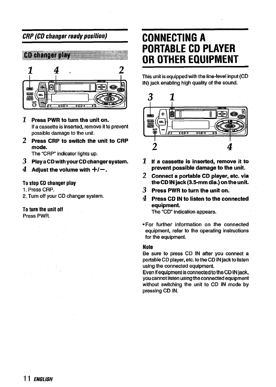 Connecting a portable cd player or other equipment | Aiwa ICT-X40B User Manual | Page 12 / 16