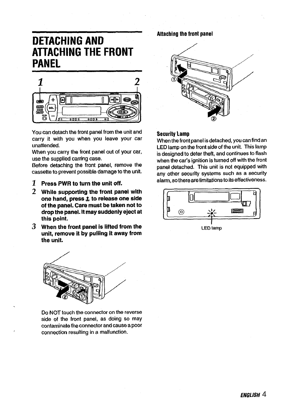 Detaching and attaching the front panel | Aiwa ICT-X40B User Manual | Page 5 / 16