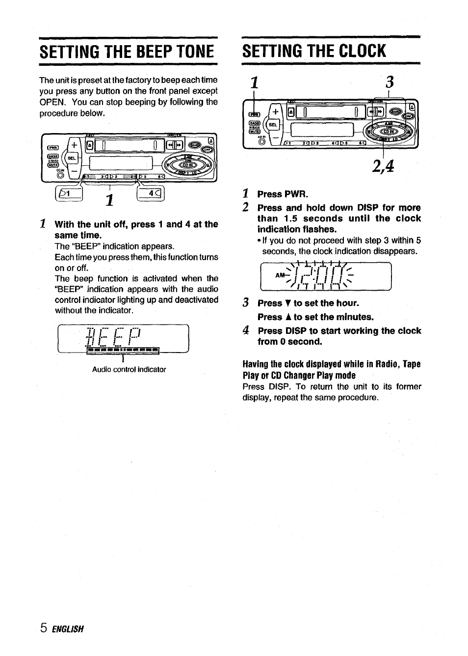 Setting the beep tone setting the clock | Aiwa ICT-X40B User Manual | Page 6 / 16
