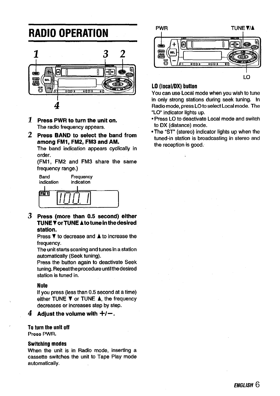 Radio operation | Aiwa ICT-X40B User Manual | Page 7 / 16