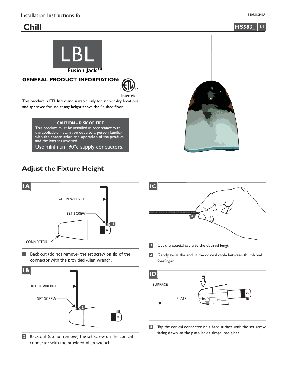 LBL Lighting Chill P User Manual | 4 pages