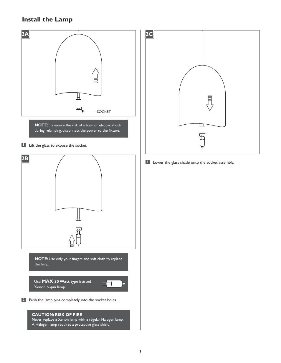 Install the lamp, 2a 2c 2b | LBL Lighting Chill P User Manual | Page 3 / 4