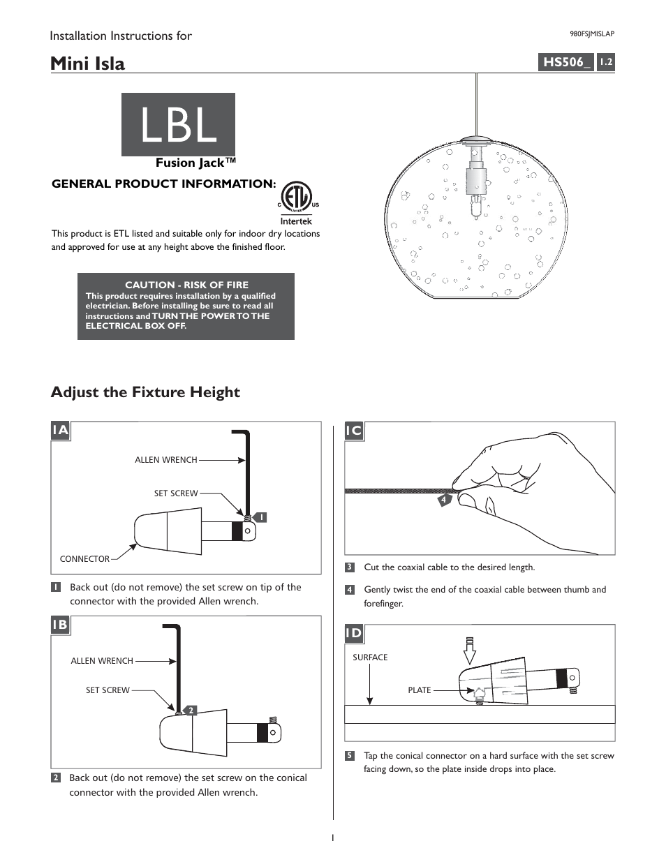 LBL Lighting Mini-Isla P User Manual | 4 pages