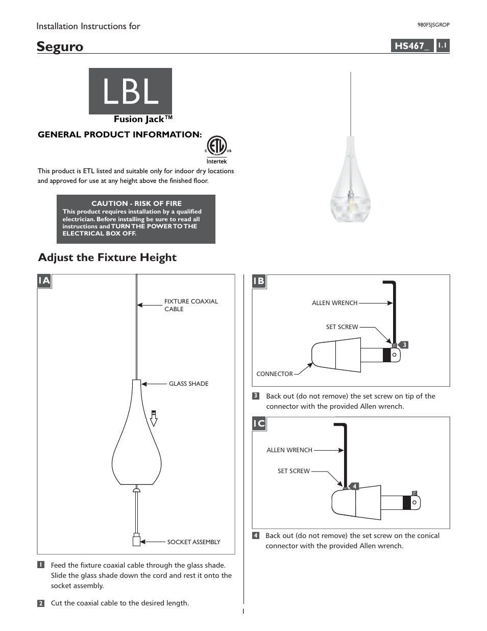 LBL Lighting Seguro User Manual | 4 pages