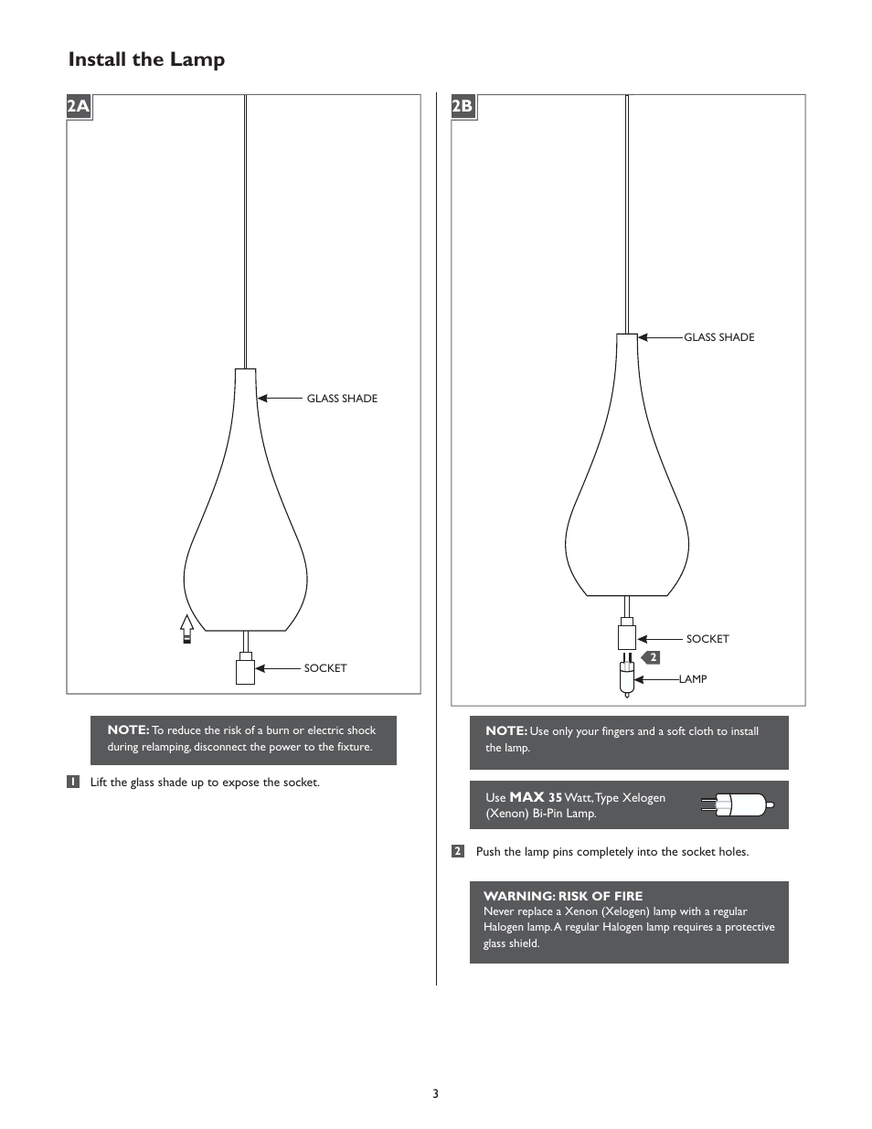 Install the lamp, 2a 2b | LBL Lighting Seguro User Manual | Page 3 / 4