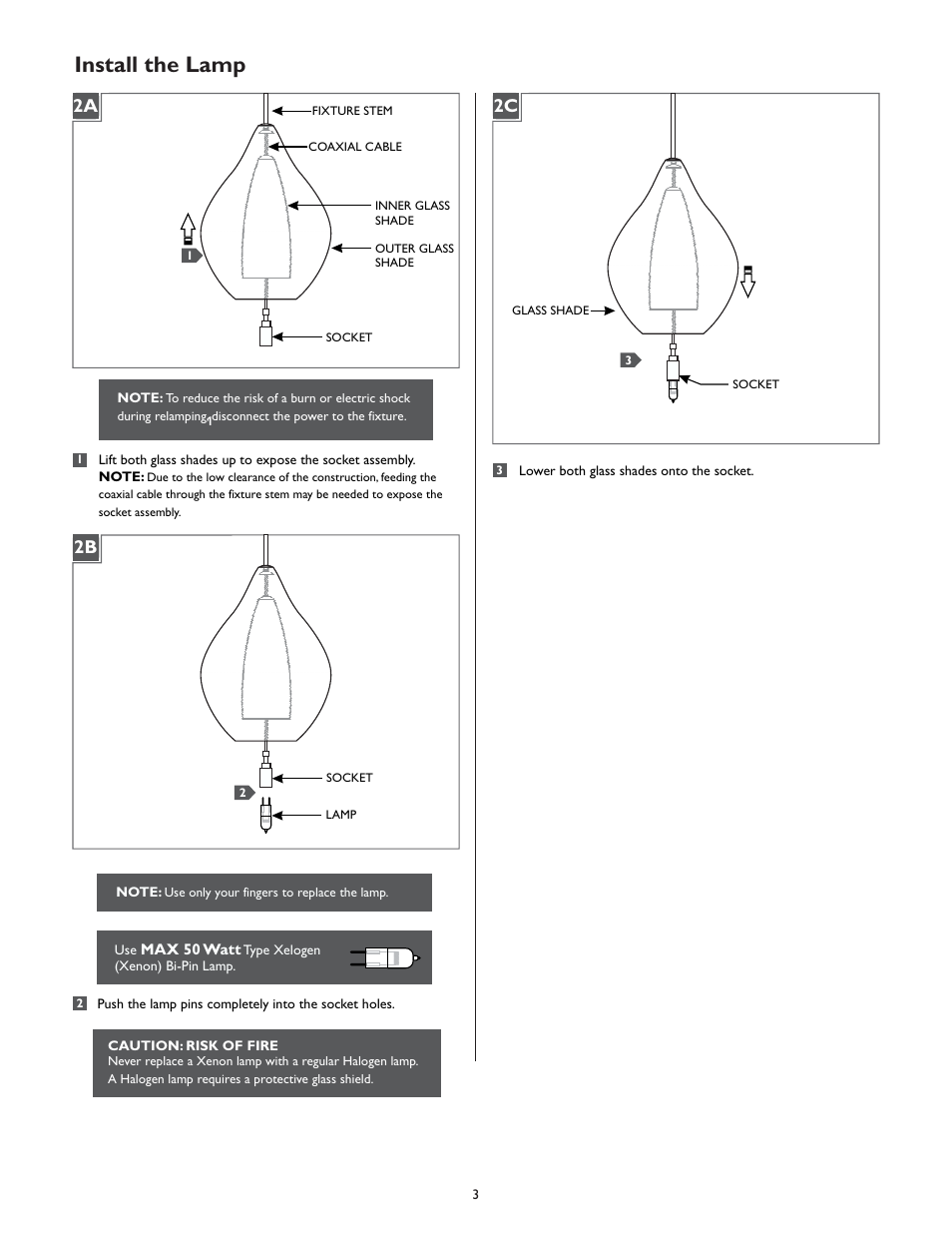 Install the lamp, 2a 2b 2c | LBL Lighting Relic No. 2 User Manual | Page 3 / 4