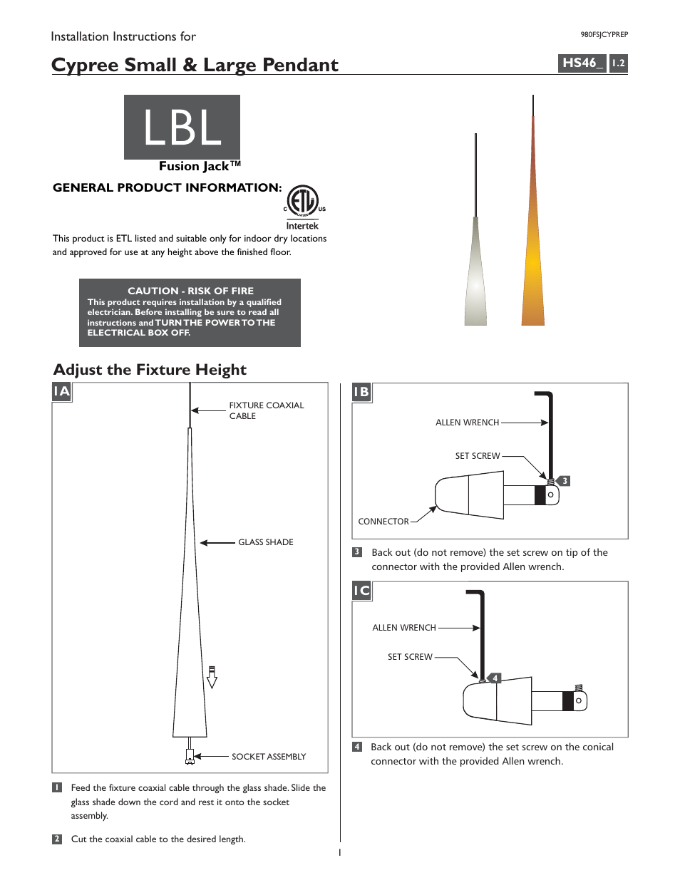 LBL Lighting Cypree Large User Manual | 4 pages