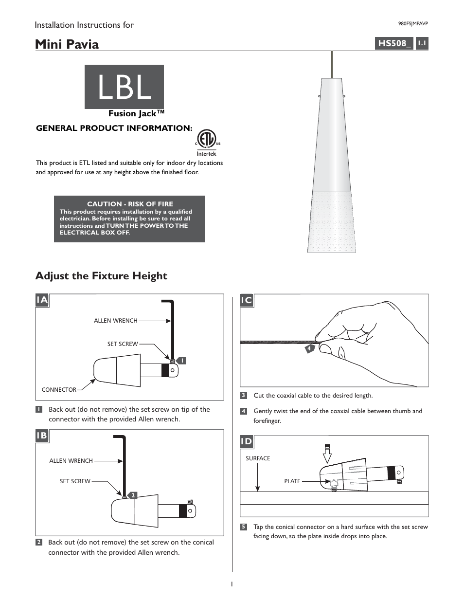 LBL Lighting Mini-Pavia P User Manual | 4 pages