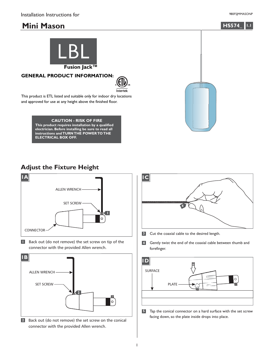 LBL Lighting Mini-Mason P User Manual | 4 pages