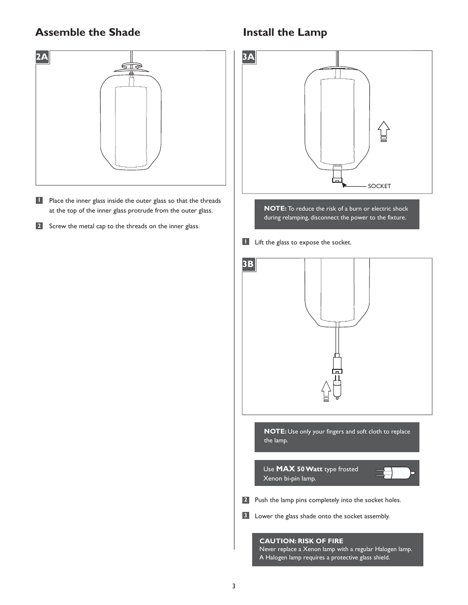 Install the lamp, Assemble the shade | LBL Lighting Mini-Mason P User Manual | Page 3 / 4