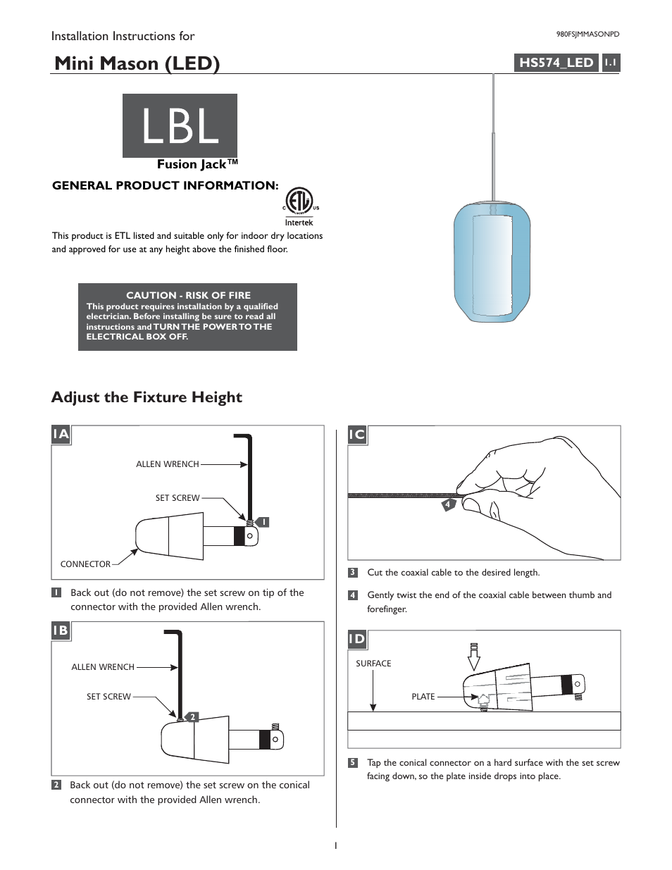 LBL Lighting Mini-Mason PD User Manual | 4 pages