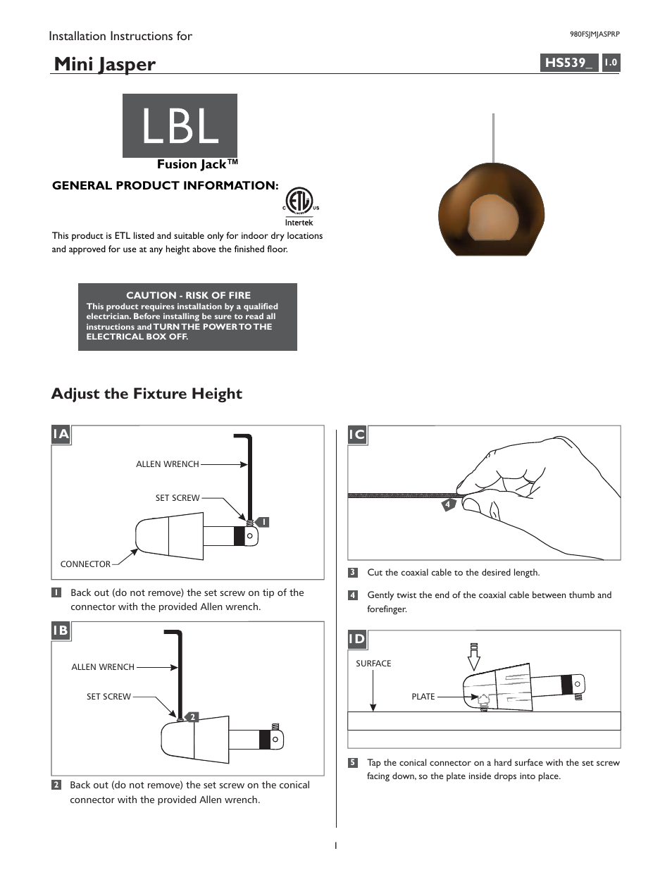 LBL Lighting Mini-Jasper P User Manual | 4 pages