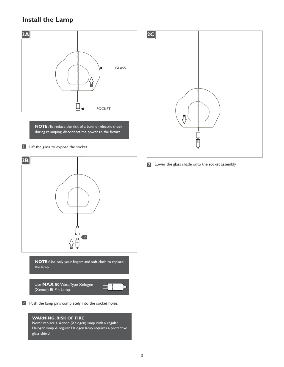 Install the lamp, 2a 2b 2c | LBL Lighting Mini-Jasper P User Manual | Page 3 / 4