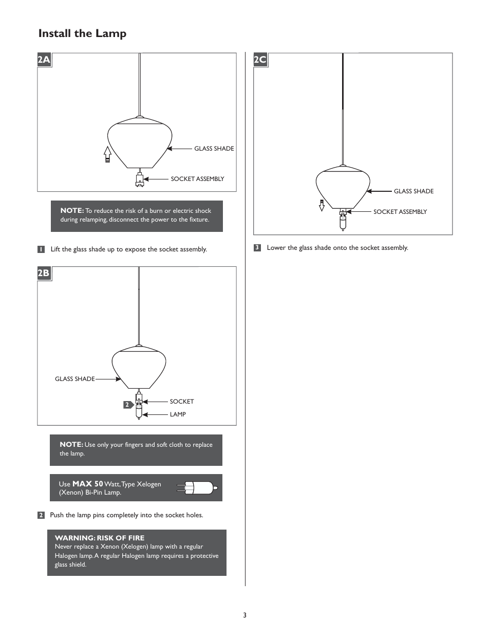 Install the lamp, 2a 2c 2b | LBL Lighting Cylia P User Manual | Page 3 / 4