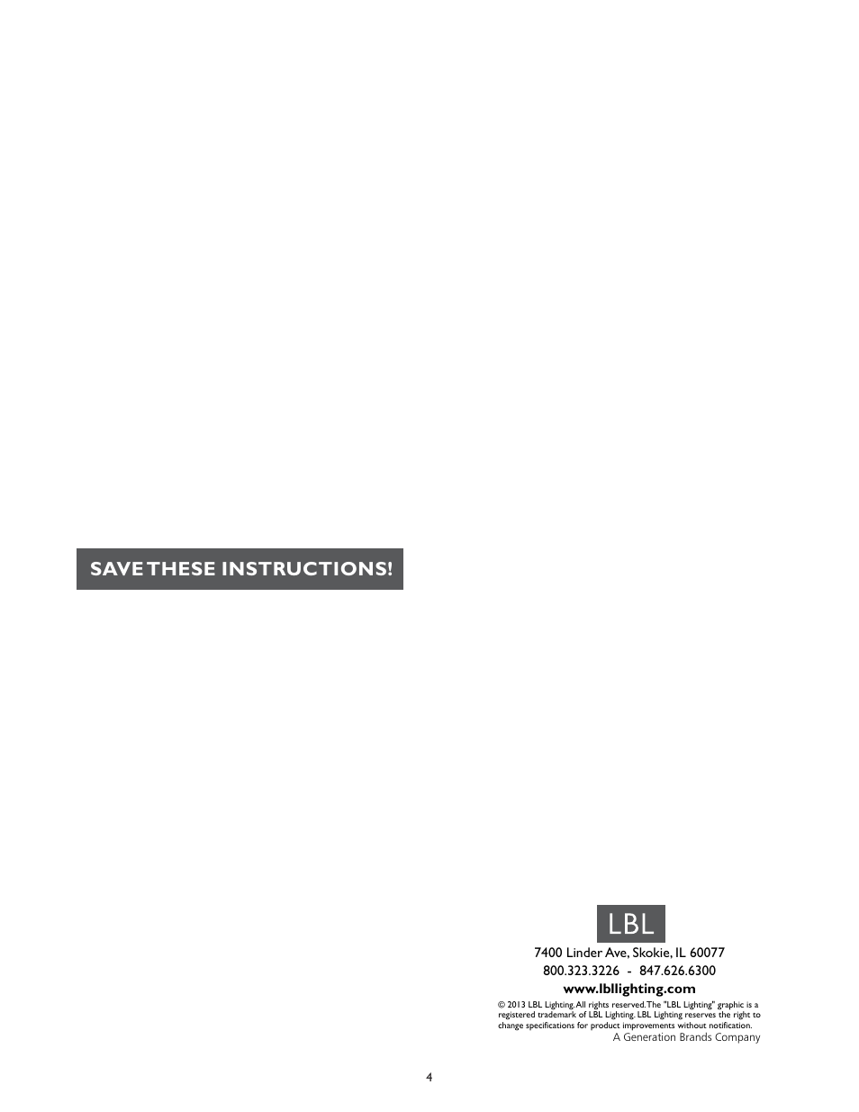Save these instructions | LBL Lighting Cylia P User Manual | Page 4 / 4